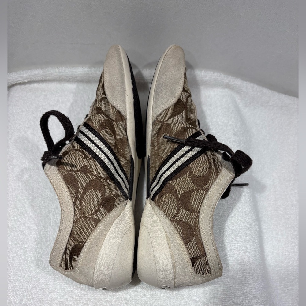 COACH Beyla Sneakers Khaki Signature Jacquard Suede Tennis Shoes Size 7 Brown - Picture 8 of 9